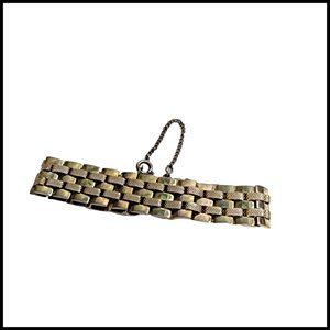 Vintage Signed Goldette NY Gold Tone Chain Bracelet Float Mesh Safety Chain 7.5”